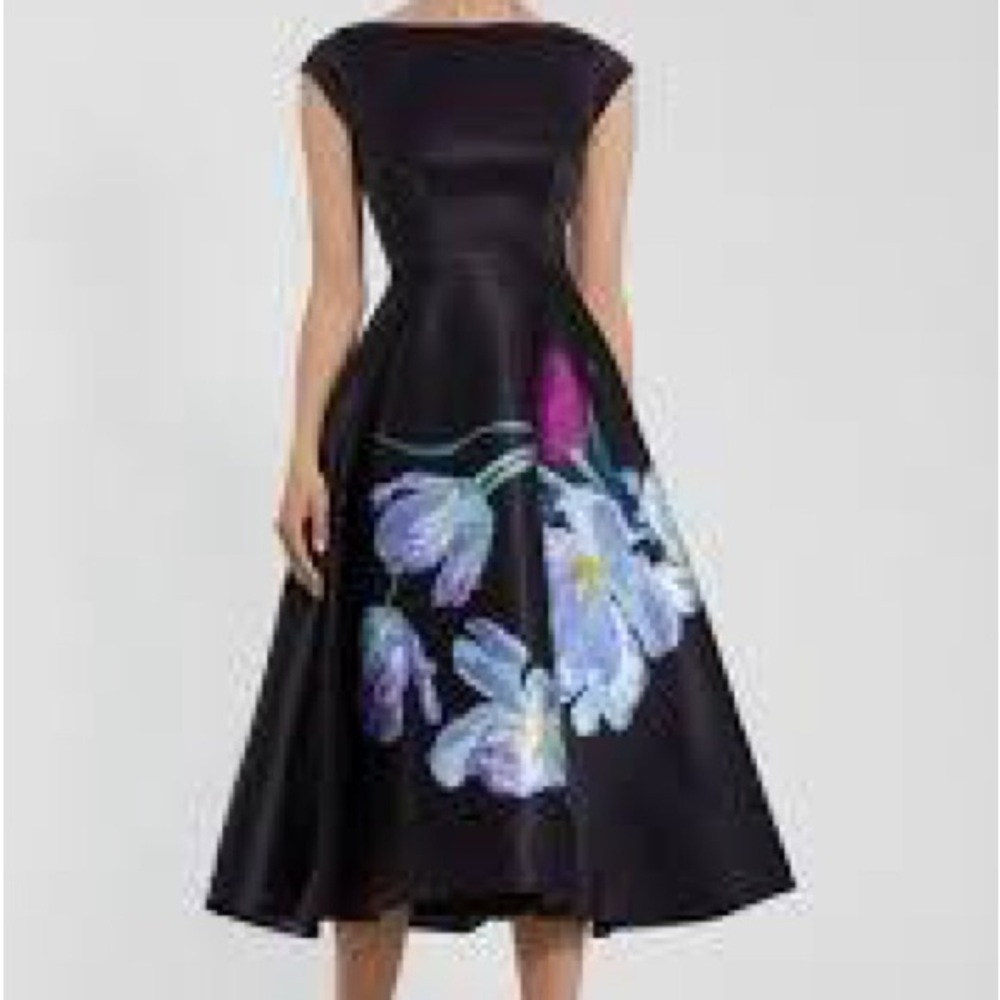 Mac Duggal Black Floral Midi Dress